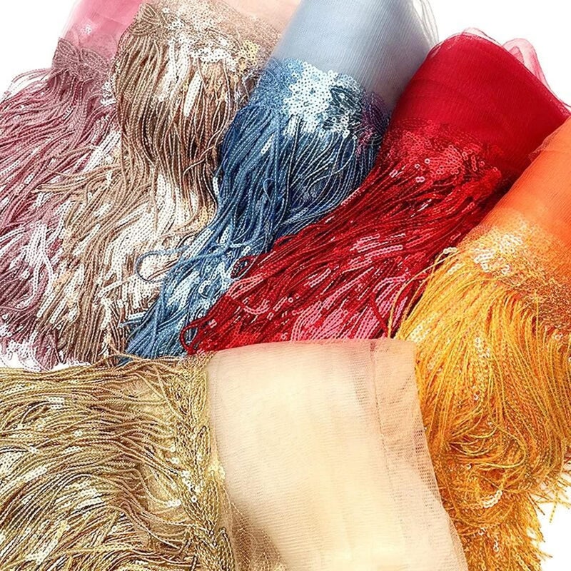 MSCFTFB 10 Yards Sparkly Sequined Tassel Ribbon Sequins Fringe Trim Spangle Paillette Lace Fabric for Sewing Curtain Pillow Home Decor Party Dress Stage Costume Embellishment (Red) - Image 3